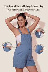 Adjustable-Waist Maternity Short Overalls with Pockets