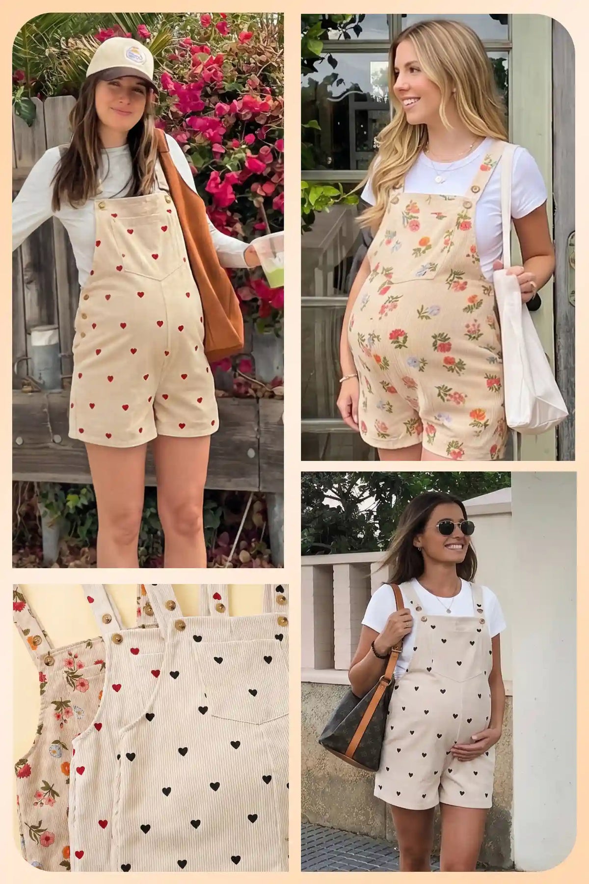 Harbor Bay Floral Maternity Short Overalls with Adjustable Straps