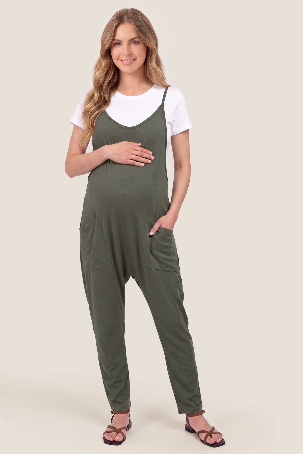 Sierra Relaxed Maternity Jumpsuit with Adjustable Straps and Pockets
