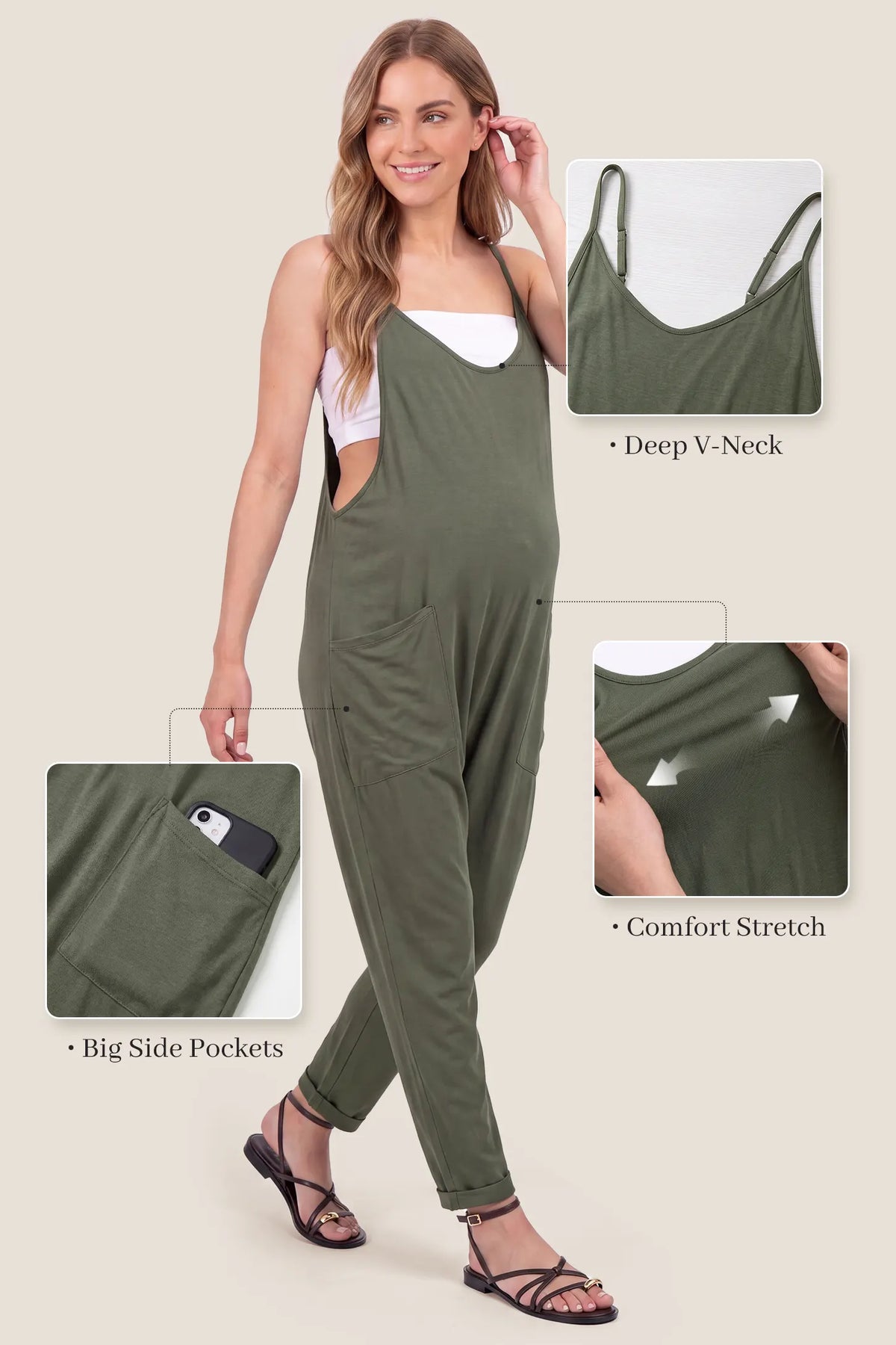 Sierra Relaxed Maternity Jumpsuit with Adjustable Straps and Pockets