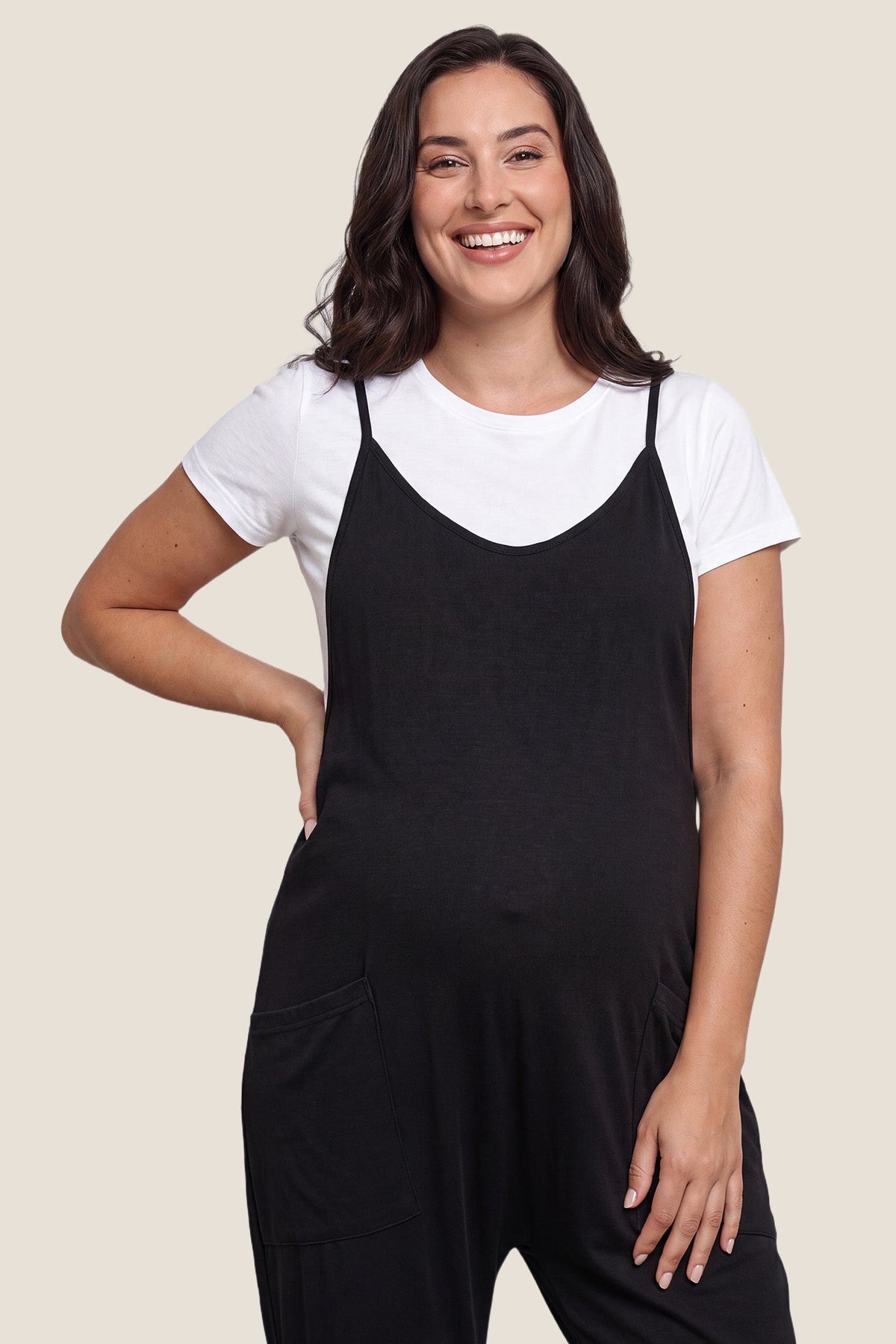Sierra Relaxed Maternity Jumpsuit with Adjustable Straps and Pockets