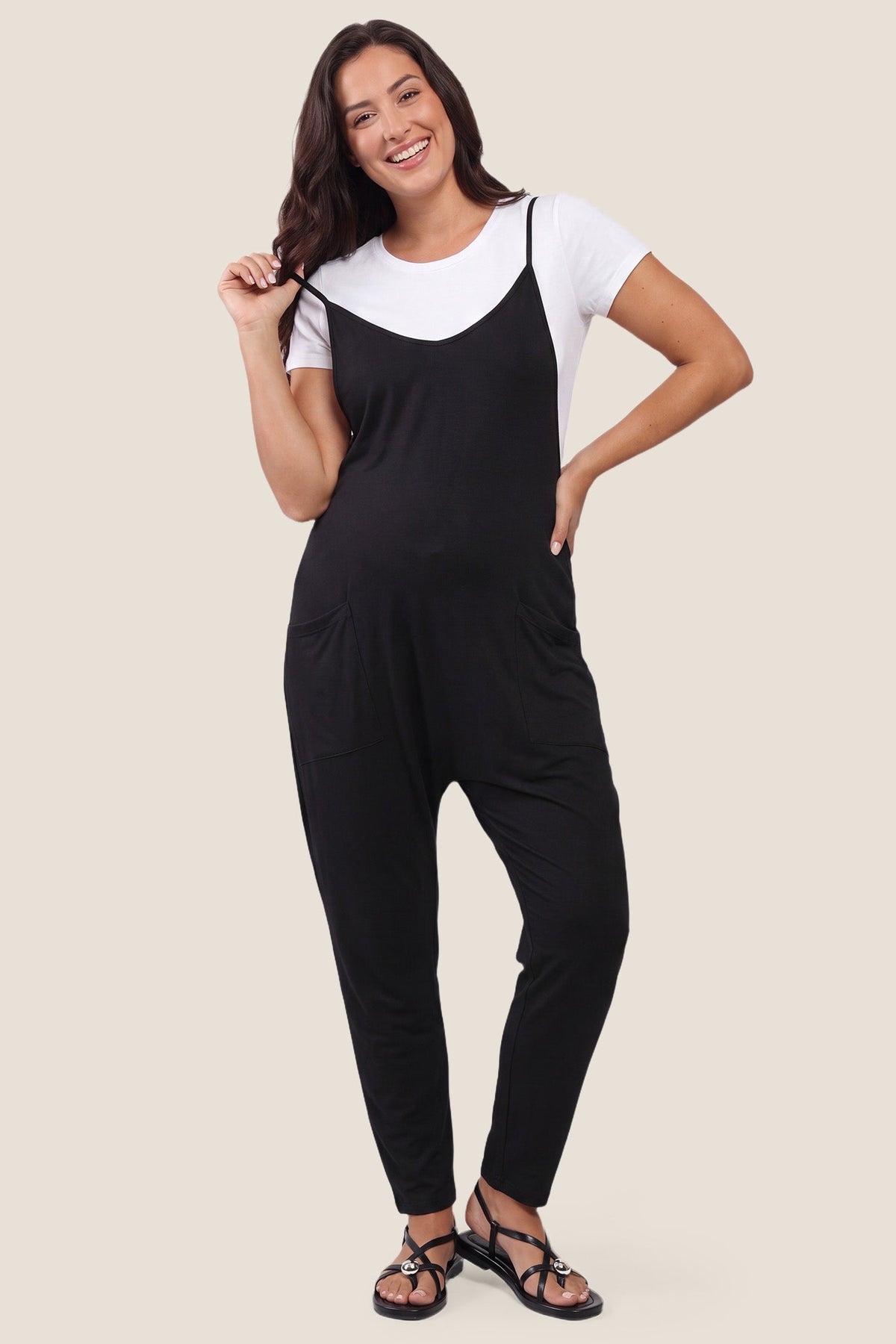 Sierra Relaxed Maternity Jumpsuit with Adjustable Straps and Pockets