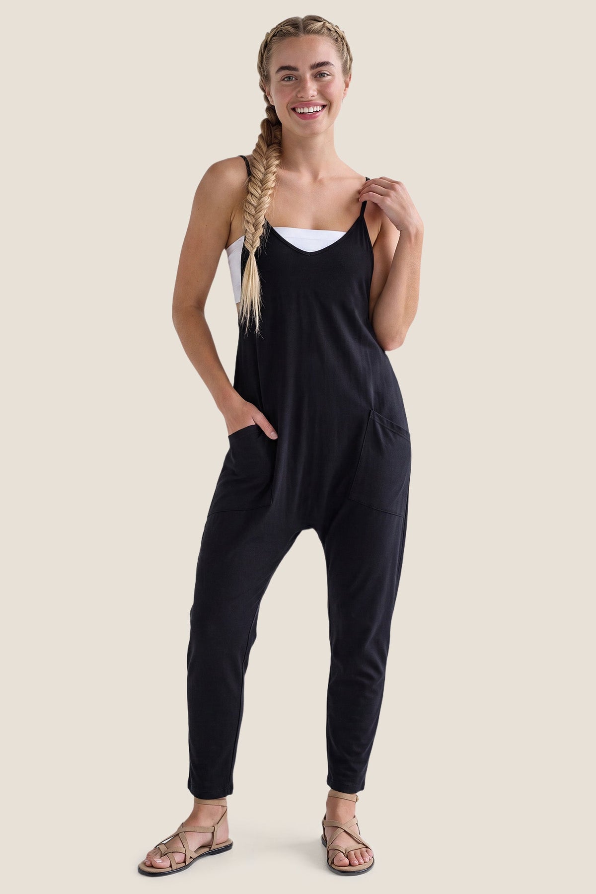 Sierra Relaxed Maternity Jumpsuit with Adjustable Straps and Pockets