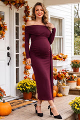 Opal Off-Shoulder Ruched Bodycon Maternity Maxi Dress