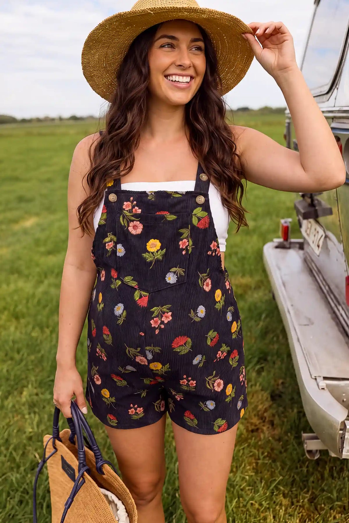 Harbor Bay Floral Maternity Short Overalls with Adjustable Straps
