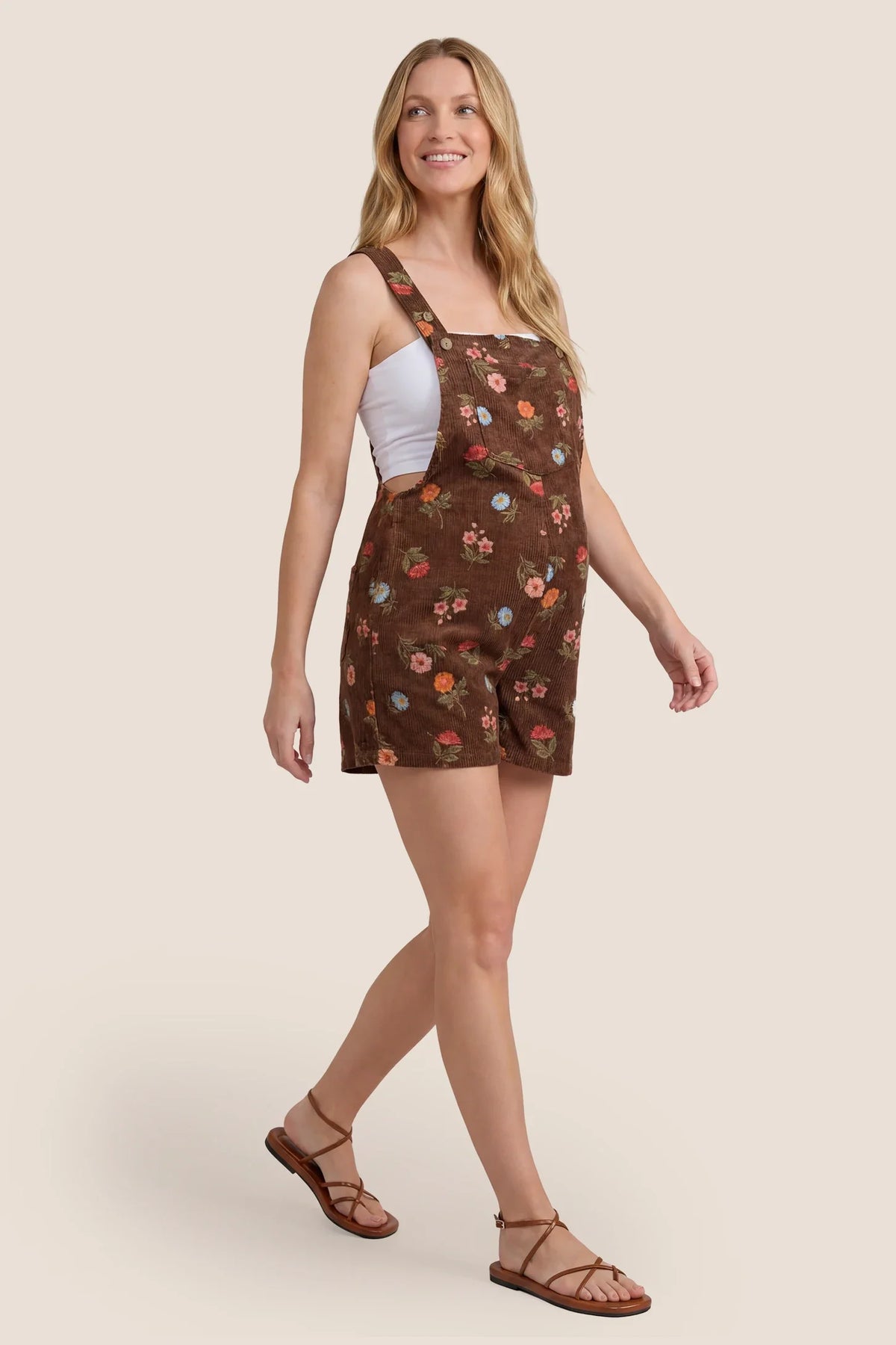 Harbor Bay Floral Maternity Short Overalls with Adjustable Straps