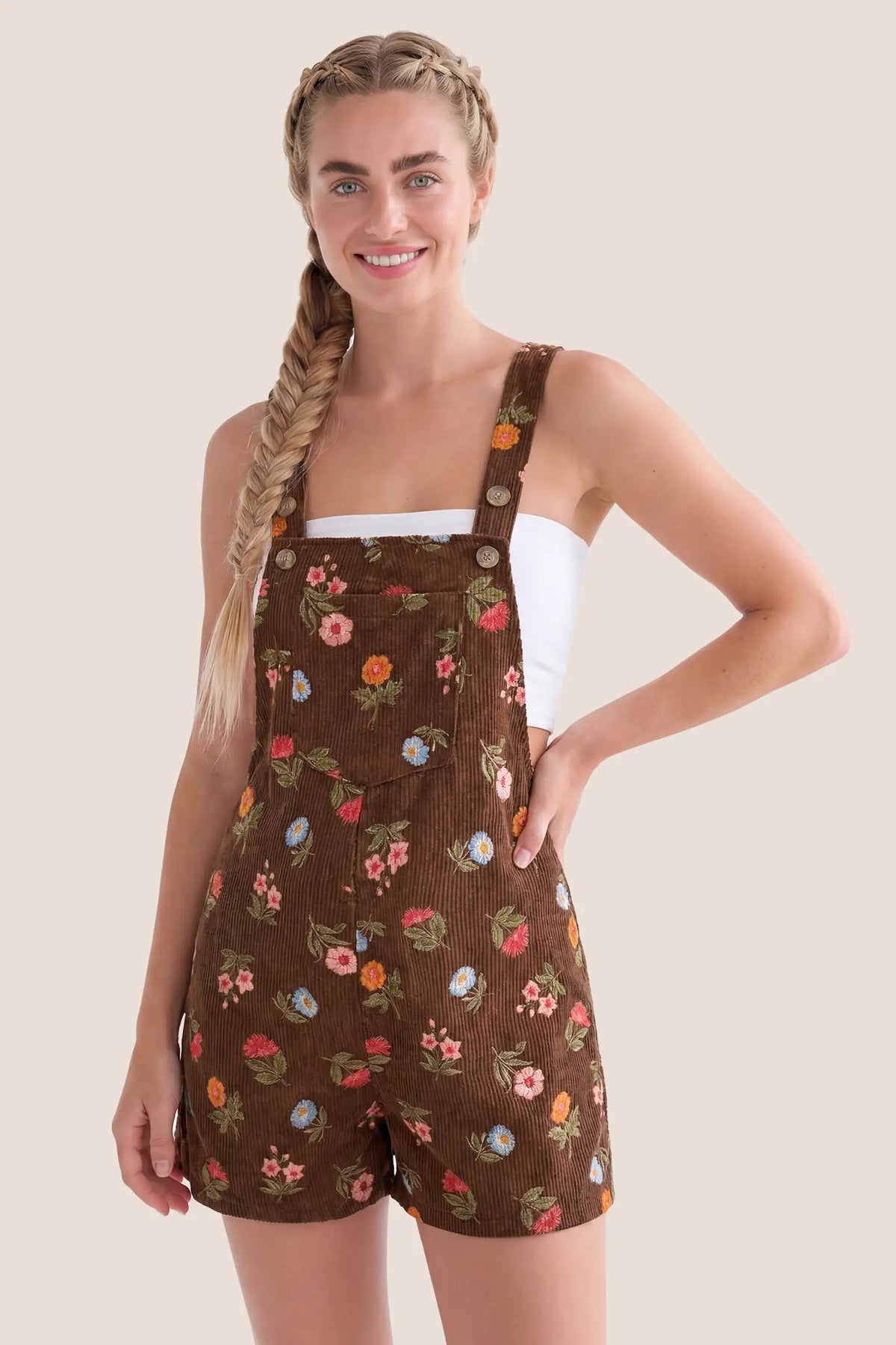 Harbor Bay Floral Maternity Short Overalls with Adjustable Straps