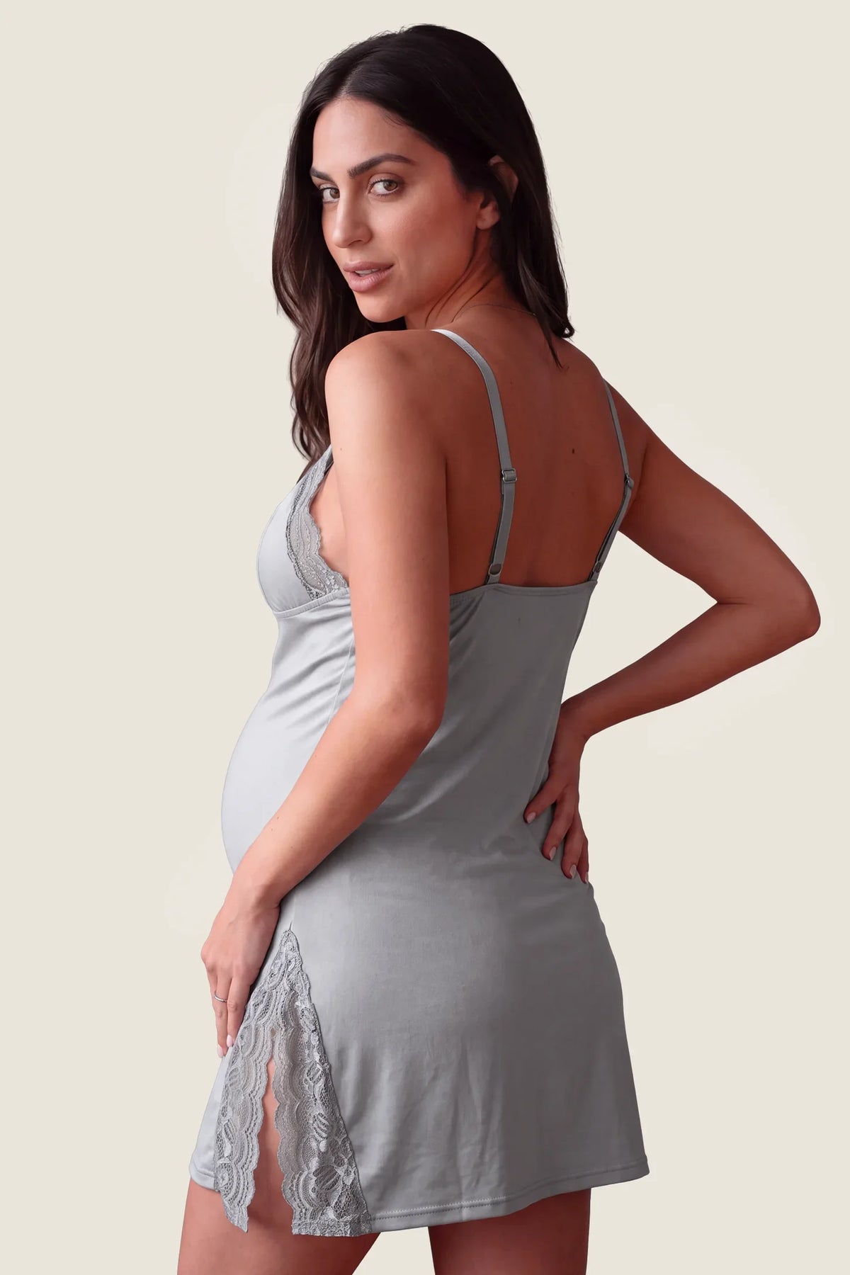 Lark Lace Maternity Nightdress with Side Slit