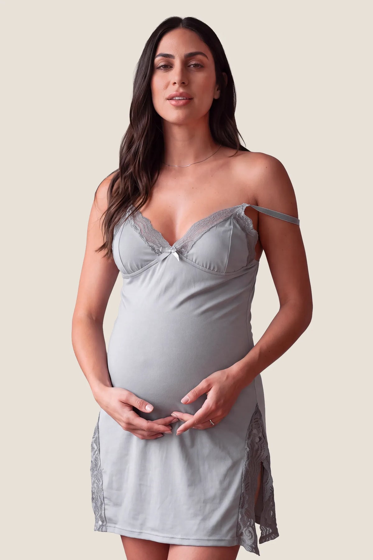 Lark Lace Maternity Nightdress with Side Slit
