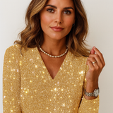 Catalina Glitter V-Neck Long Sleeve Top