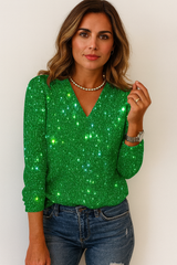 Catalina Glitter V-Neck Long Sleeve Top