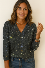 Catalina Glitter V-Neck Long Sleeve Top