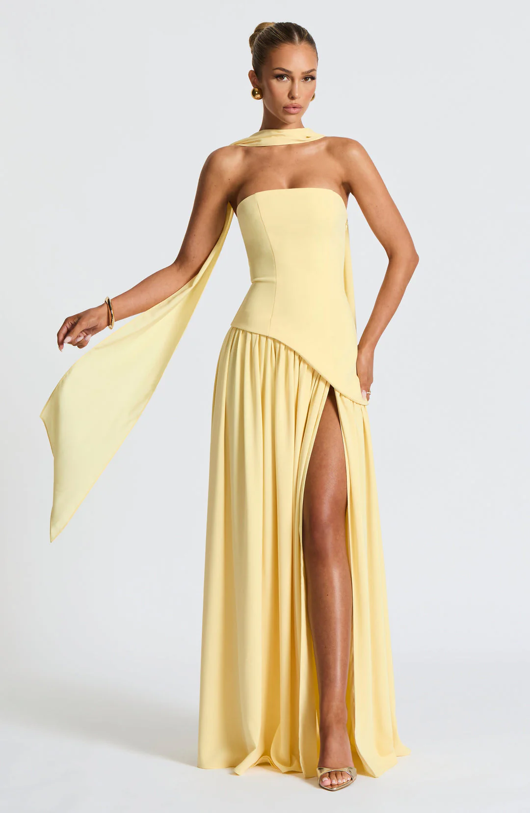 Crestview Strapless Draped Maxi Gown with Matching Scarf