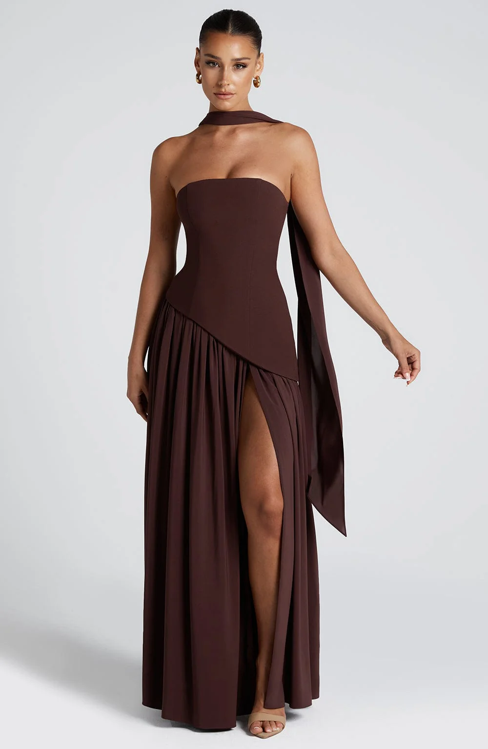Crestview Strapless Draped Maxi Gown with Matching Scarf