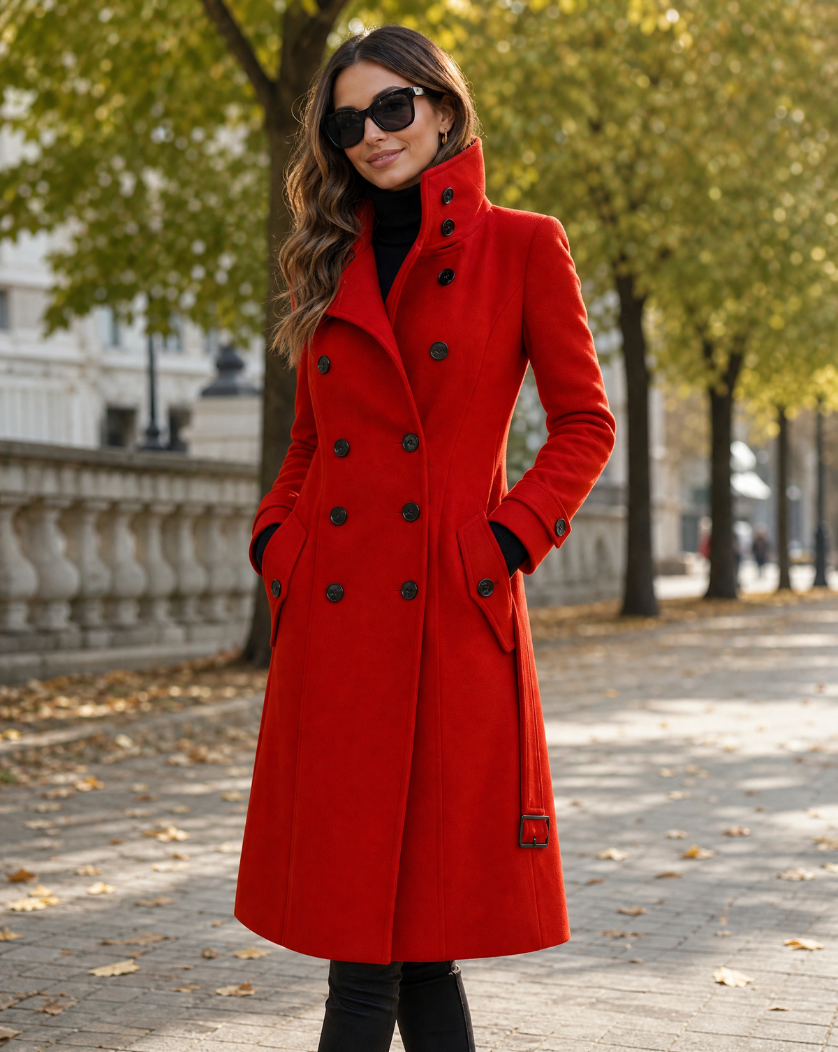 St. Moritz Women's Double-Breasted Long Stand Collar Coat