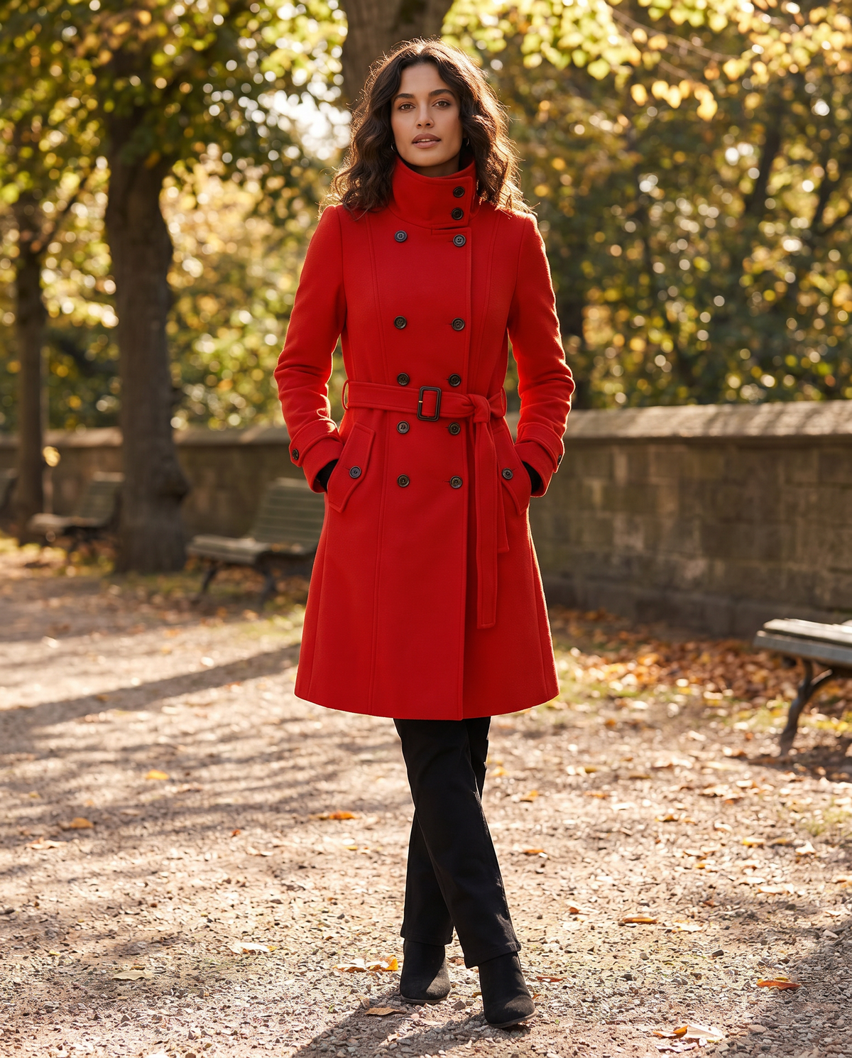 St. Moritz Women's Double-Breasted Long Stand Collar Coat
