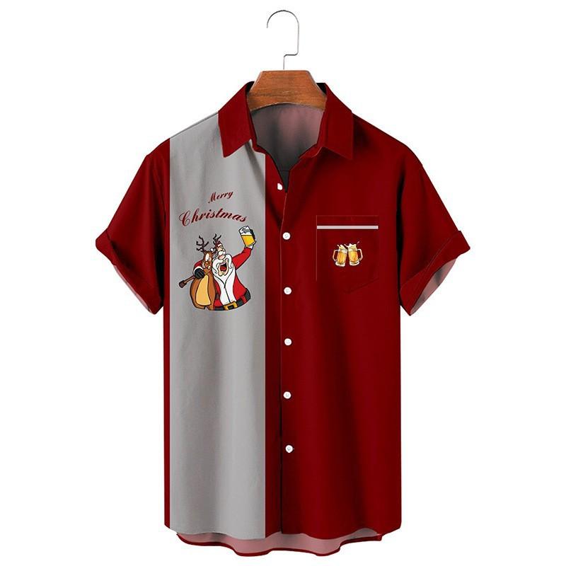 Men's Short Sleeve Christmas Print Button-Up Shirt