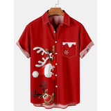 Men's Short Sleeve Christmas Print Button-Up Shirt