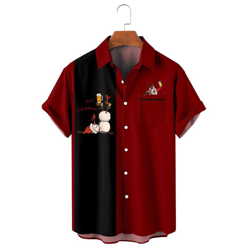 Men's Short Sleeve Christmas Print Button-Up Shirt