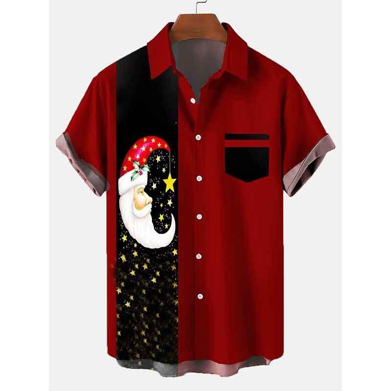 Men's Short Sleeve Christmas Print Button-Up Shirt