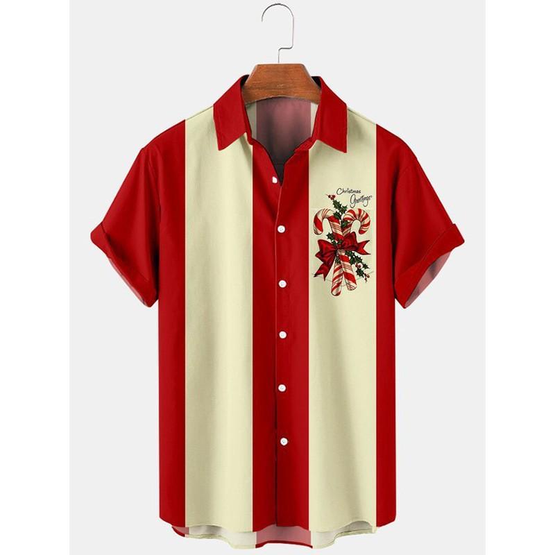 Men's Short Sleeve Christmas Print Button-Up Shirt
