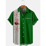 Men's Short Sleeve Christmas Print Button-Up Shirt