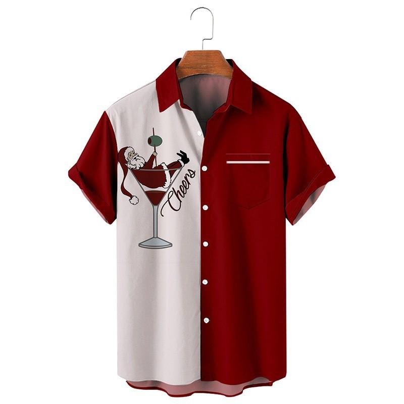 Men's Short Sleeve Christmas Print Button-Up Shirt