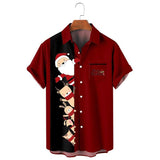 Men's Short Sleeve Christmas Print Button-Up Shirt