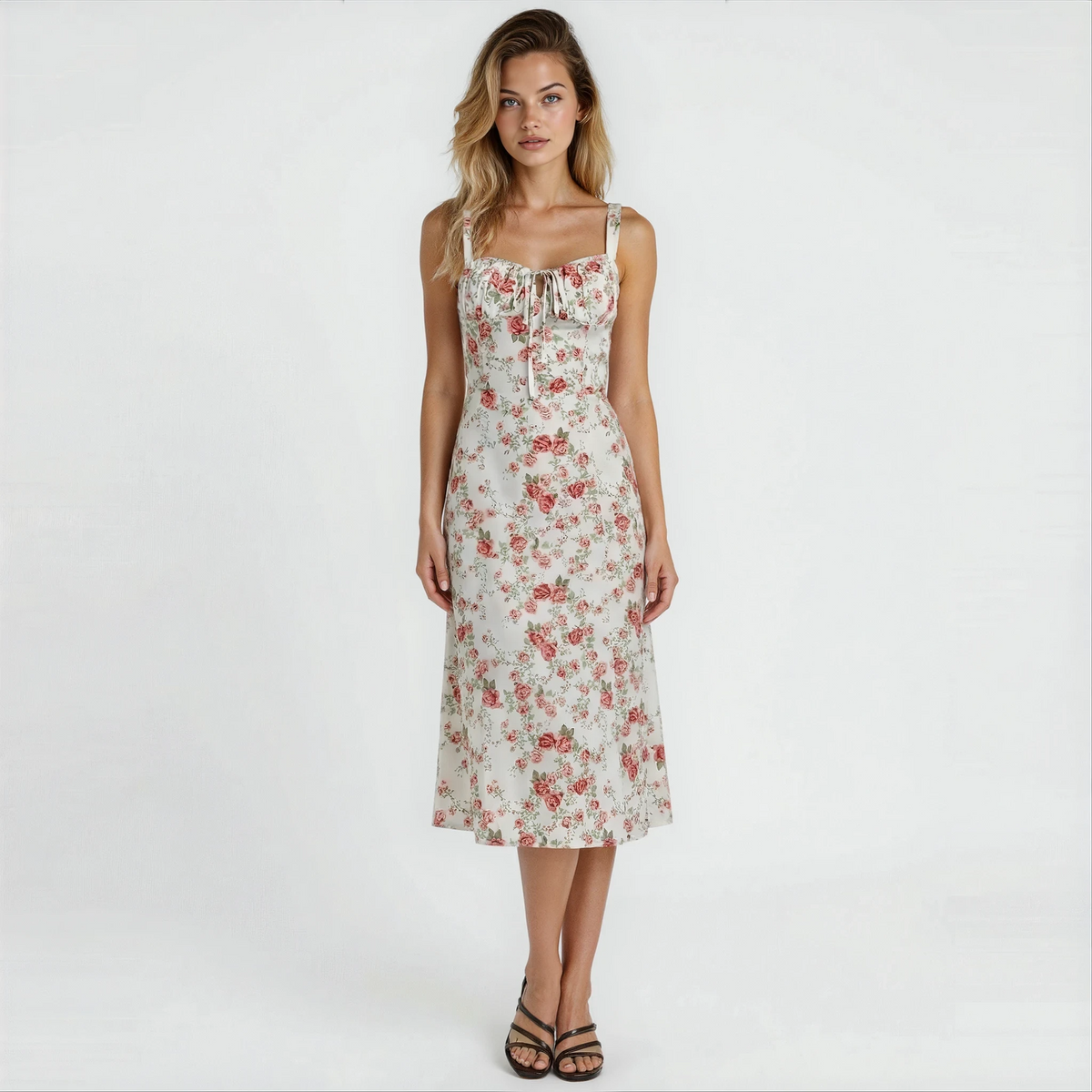 Riverside Sweetheart Midi Dress with Fitted Waist