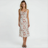 Riverside Sweetheart Midi Dress with Fitted Waist