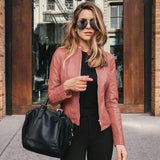 Fitted Leather-Look Zip-Up Jacket for Women
