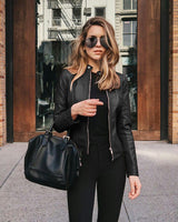 Fitted Leather-Look Zip-Up Jacket for Women