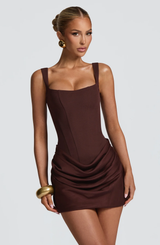 Wren Square-Neck Draped Mini Dress with Lace-Up Back