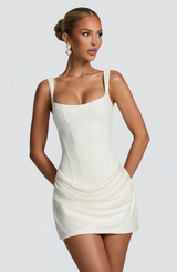 Wren Square-Neck Draped Mini Dress with Lace-Up Back