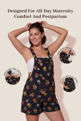 Harbor Bay Floral Maternity Short Overalls with Adjustable Straps