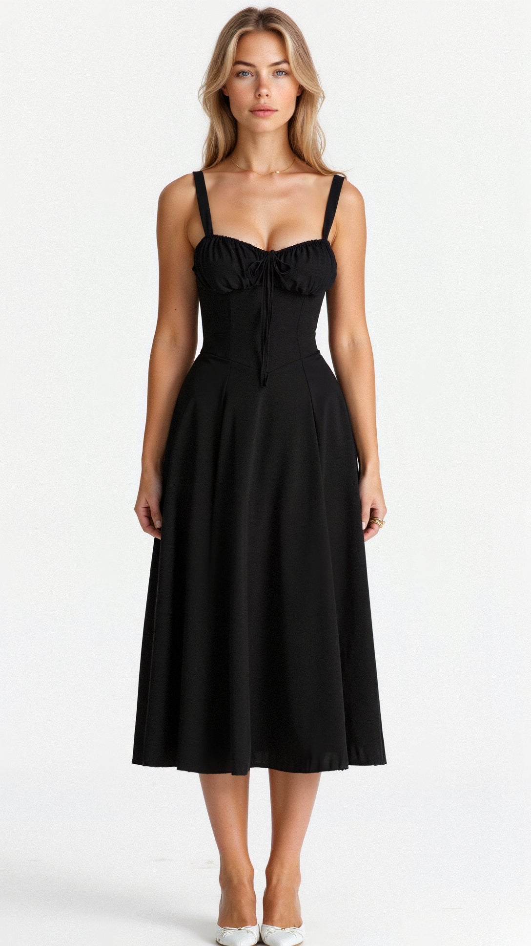 Riverside Sweetheart Midi Dress with Fitted Waist