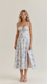 Riverside Sweetheart Midi Dress with Fitted Waist