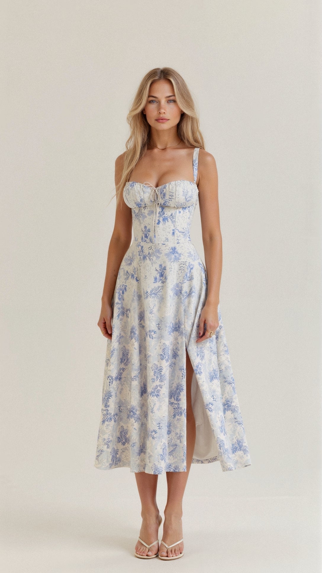 Riverside Sweetheart Midi Dress with Fitted Waist