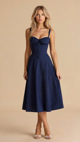 Riverside Sweetheart Midi Dress with Fitted Waist