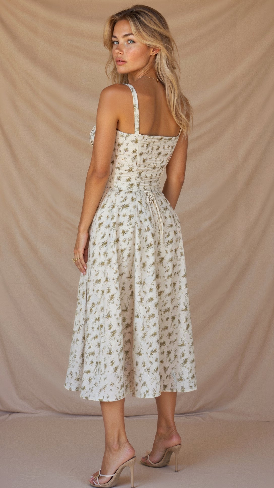 Riverside Sweetheart Midi Dress with Fitted Waist
