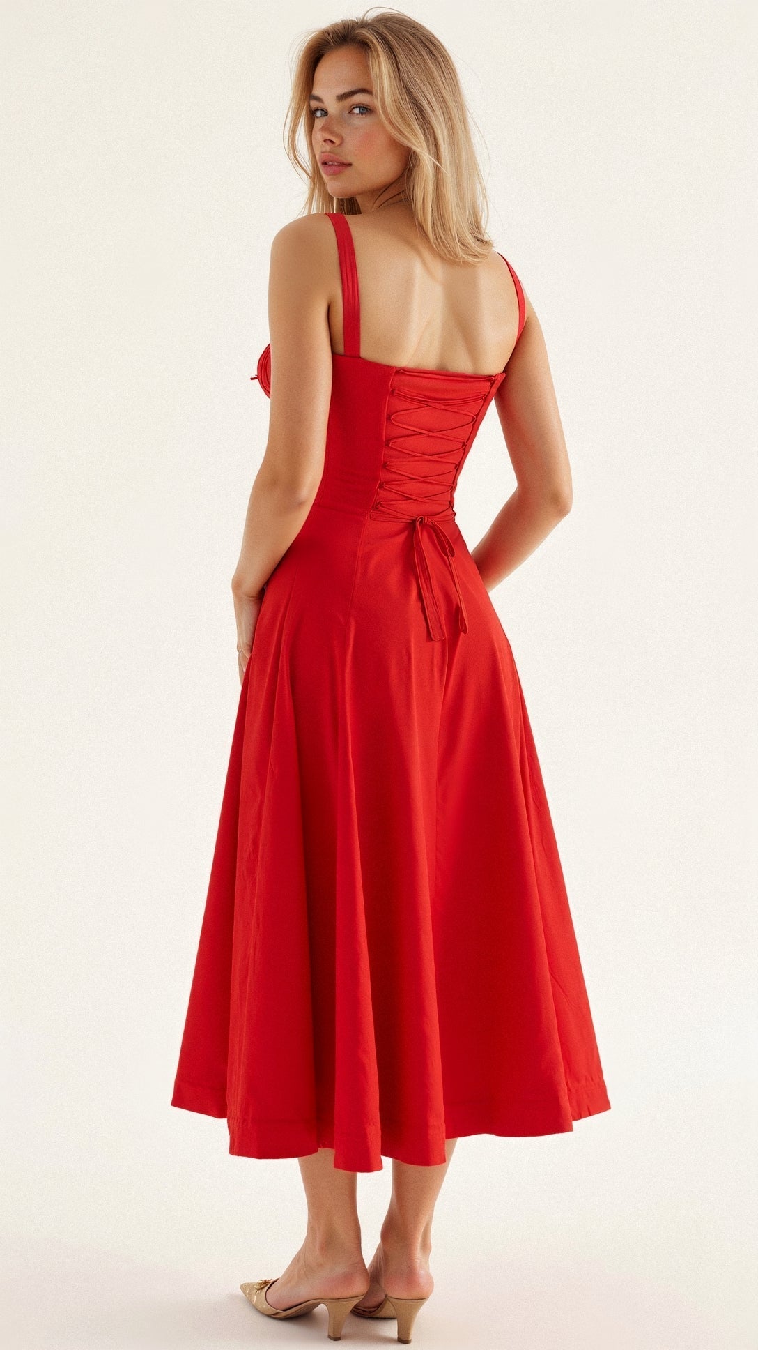 Riverside Sweetheart Midi Dress with Fitted Waist
