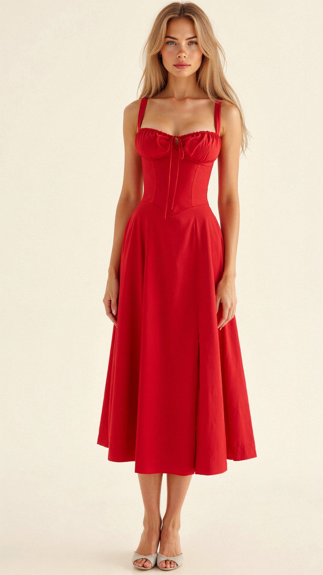 Riverside Sweetheart Midi Dress with Fitted Waist