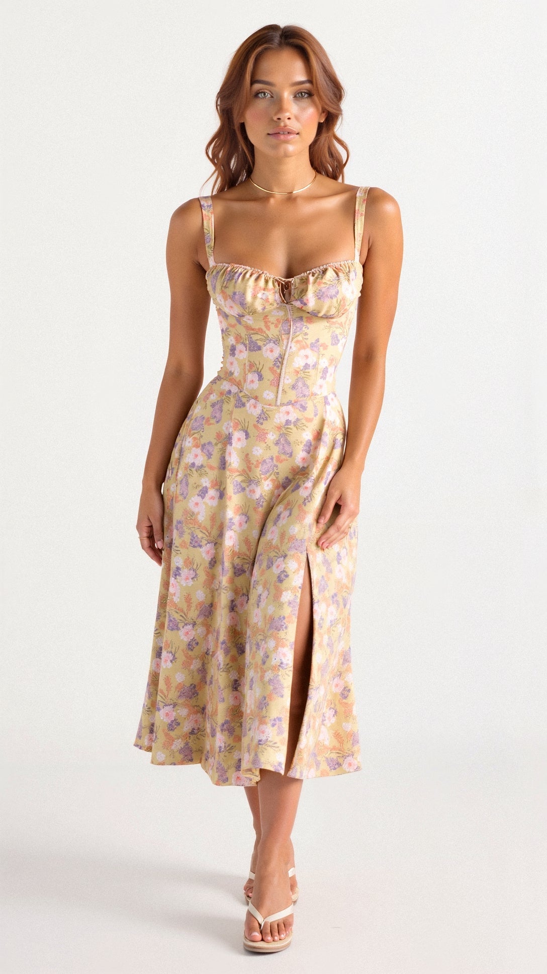 Riverside Sweetheart Midi Dress with Fitted Waist