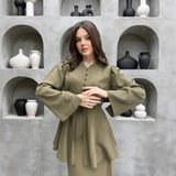 Button-Front Peplum Top and Maxi Skirt Set