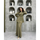 Button-Front Peplum Top and Maxi Skirt Set