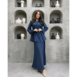 Button-Front Peplum Top and Maxi Skirt Set