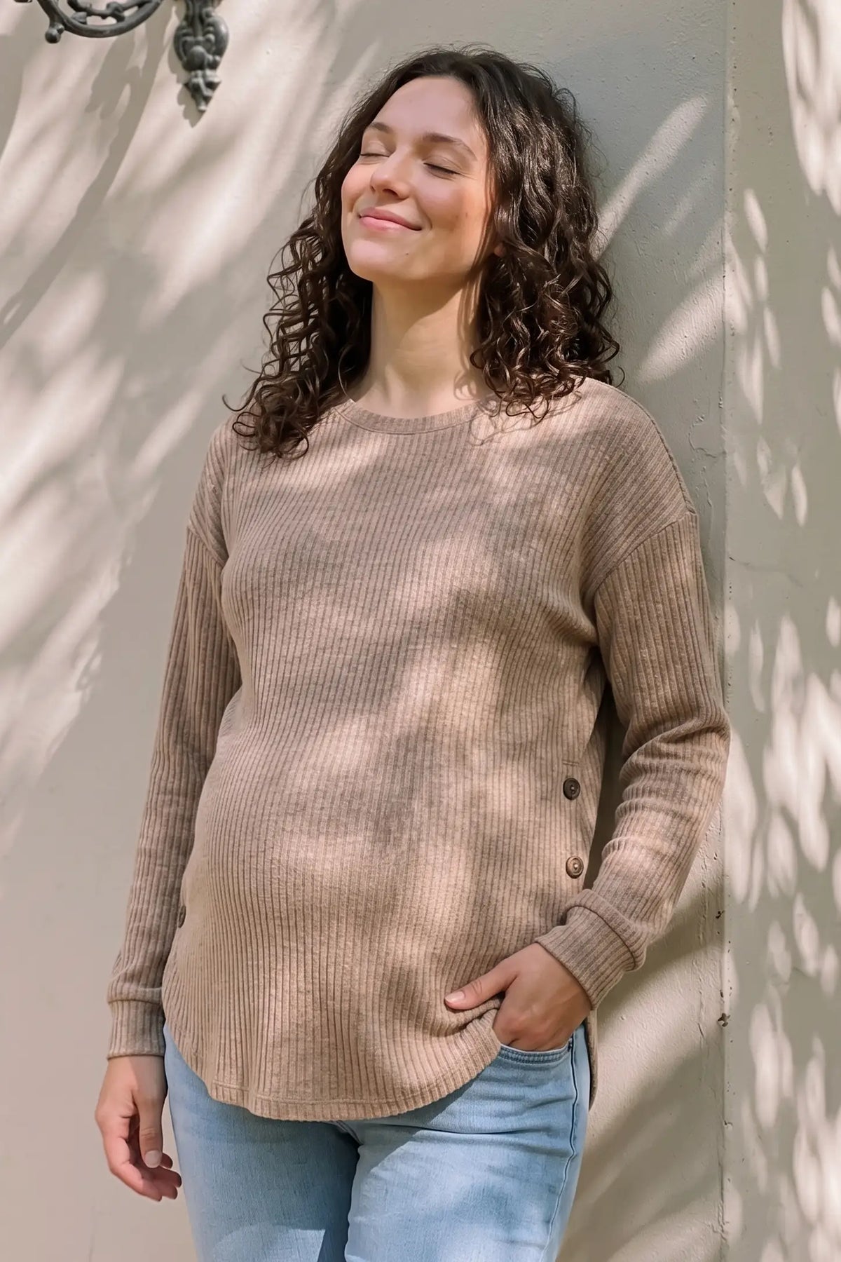 Haven Ribbed Knit Maternity & Nursing Top with Side Buttons