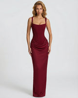 Ember Corset Maxi Dress with Draped Skirt