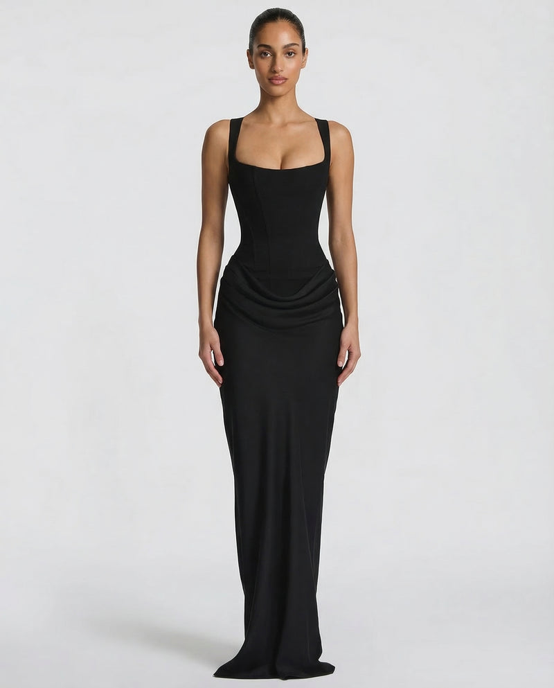 Ember Corset Maxi Dress with Draped Skirt