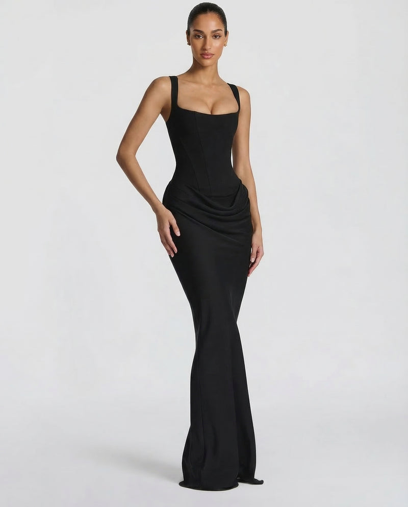 Ember Corset Maxi Dress with Draped Skirt